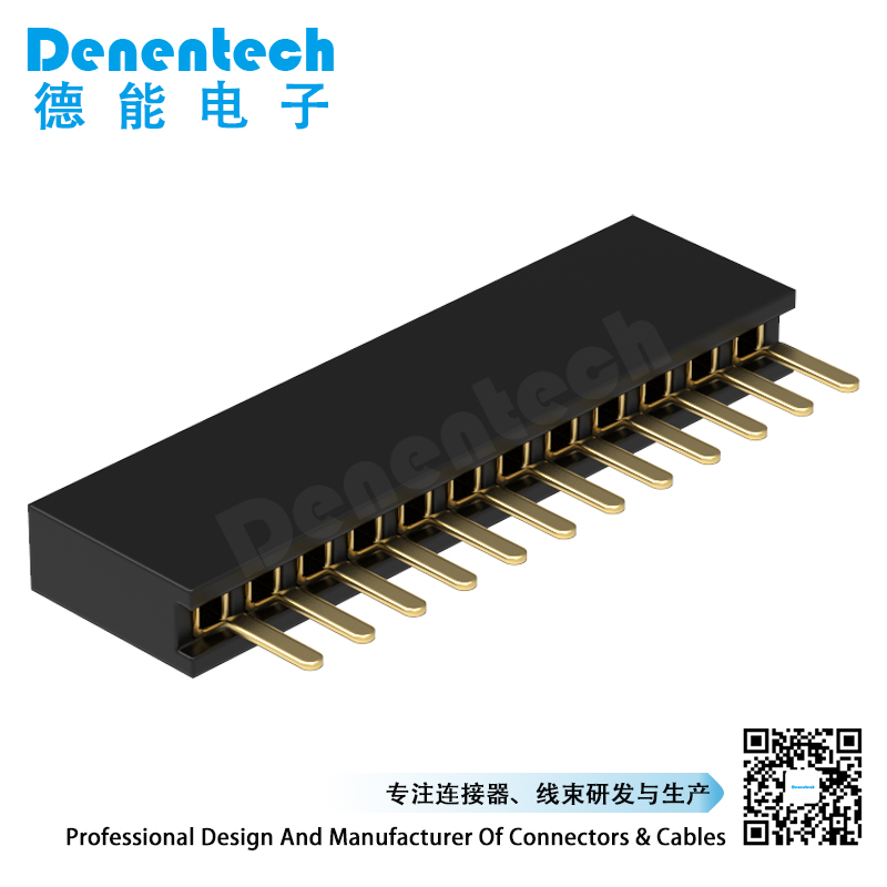 Denentech 价格低廉 1.27MM排母H4.3单排180度 1.27mm间距单排排母 直插座  镀金Y型端子